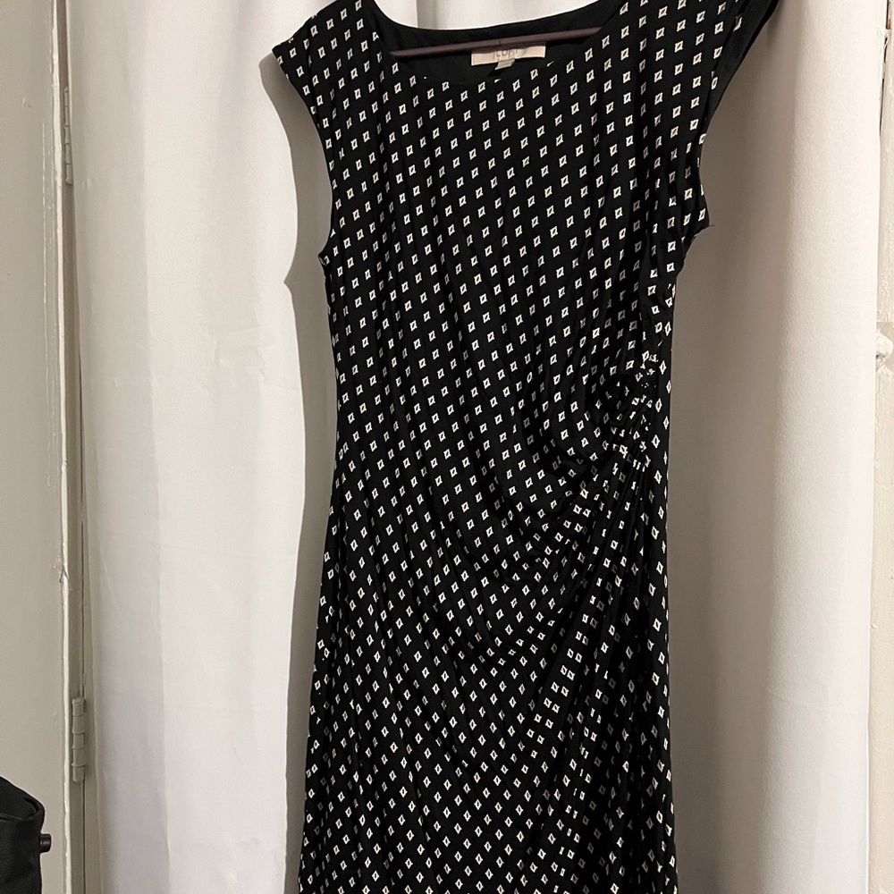 LOFT Black and White Geometric Midi Dress